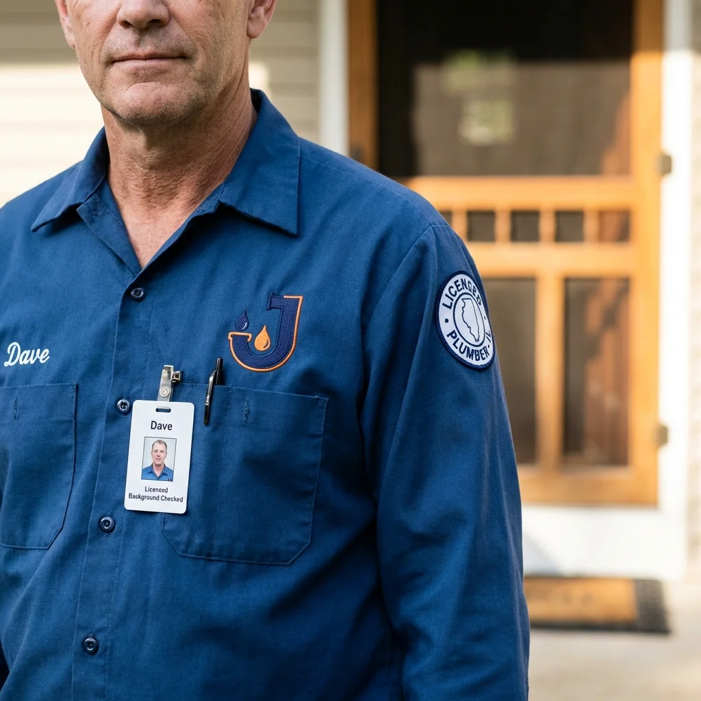 Licensed plumber showing ID badge in Bethesda, MD