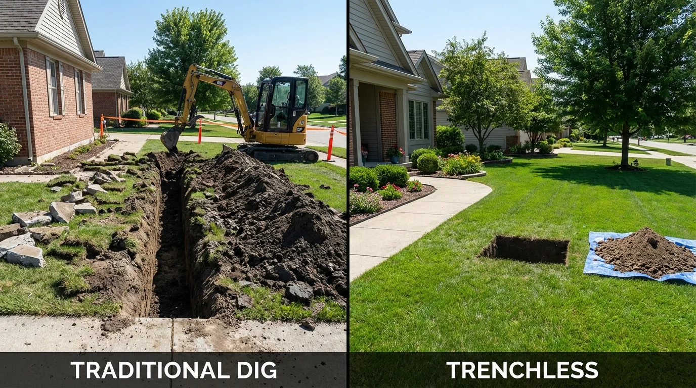 Trenchless sewer repair with minimal yard damage versus traditional excavation in Bethesda, MD